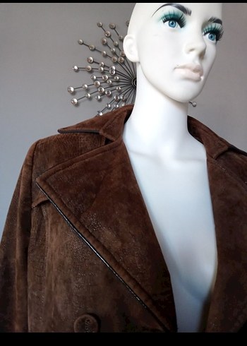 Düğmeli Kahverengi Kadın Süet Uzun Kaban - Görsel 2