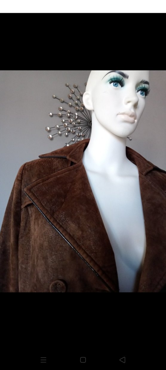 Düğmeli Kahverengi Kadın Süet Uzun Kaban - Görsel 2