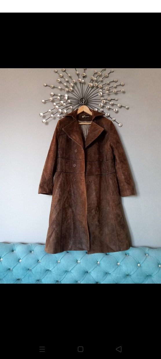 Düğmeli Kahverengi Kadın Süet Uzun Kaban - Görsel 3