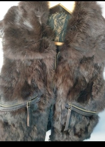 Kahverengi Deri Kürklü Biker Yelek - Görsel 3