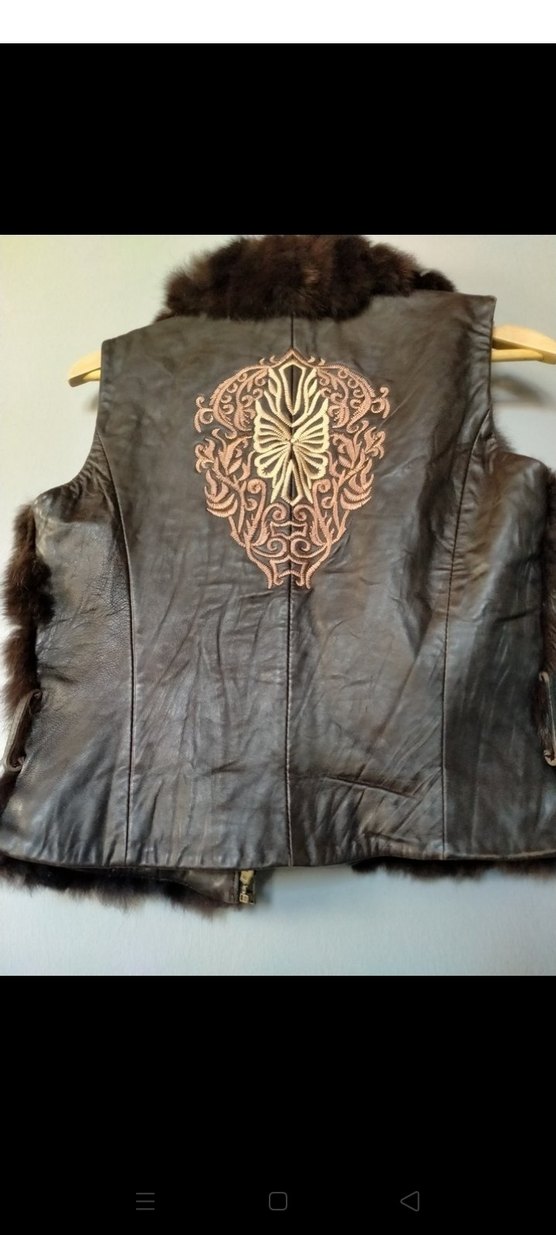 Kahverengi Deri Kürklü Biker Yelek - Görsel 2