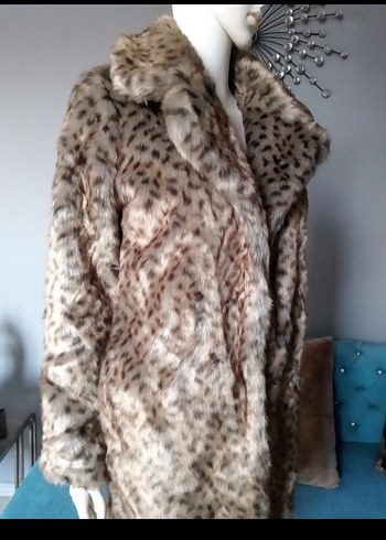 Leopar Desenli Kadın Suni Kürk Midi Kaban - Görsel 4