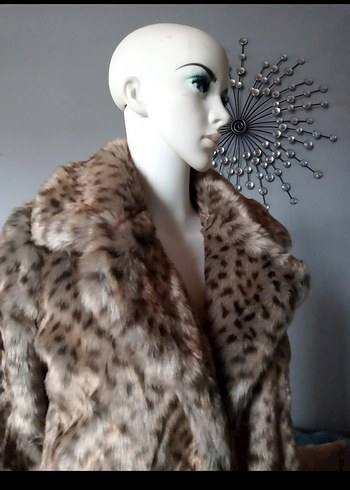 Leopar Desenli Kadın Suni Kürk Midi Kaban - Görsel 2