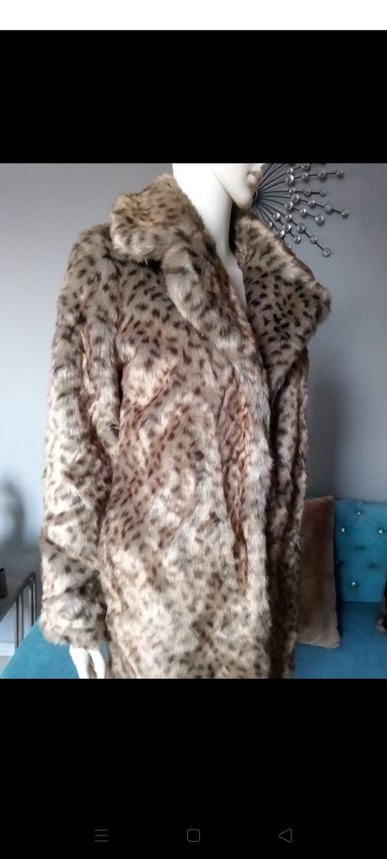 Leopar Desenli Kadın Suni Kürk Midi Kaban - Görsel 4