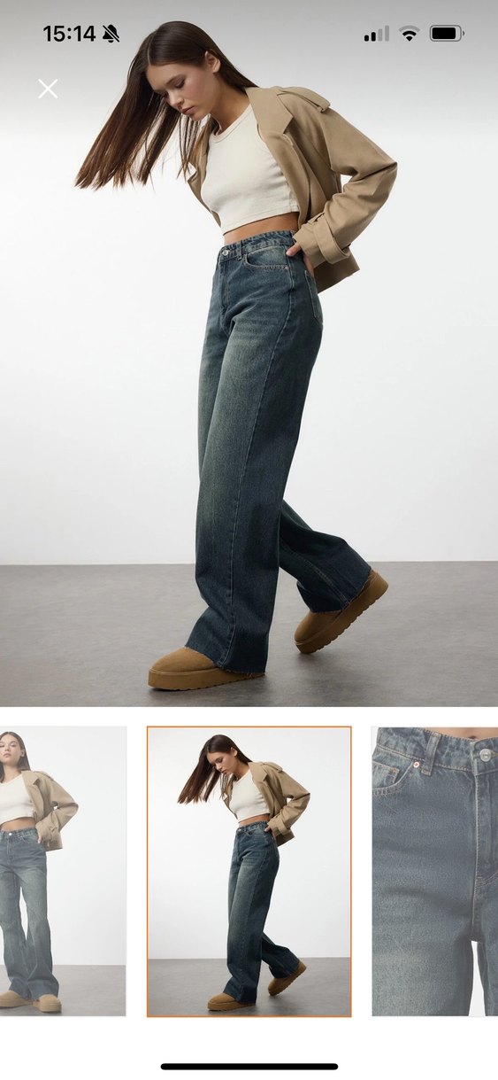 Gri Kadın Regular Fit Midi Denim Pantolon - Görsel 2