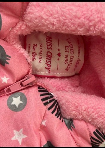 Kapüşonlu Pembe Desenli Bebek Kış Tulumu - Görsel 2