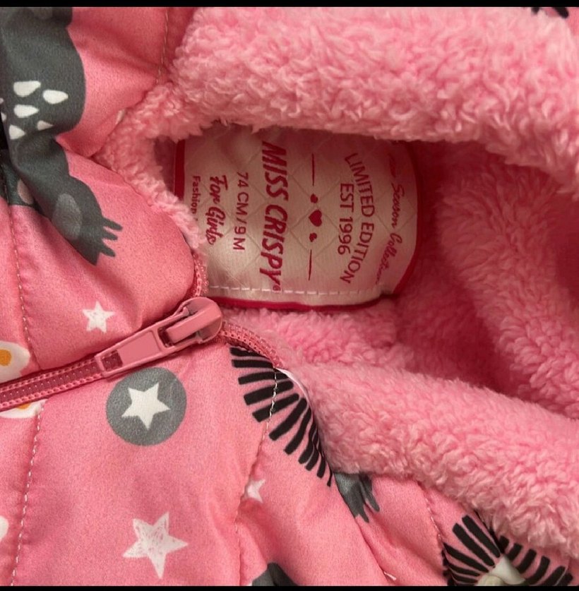 Kapüşonlu Pembe Desenli Bebek Kış Tulumu - Görsel 2