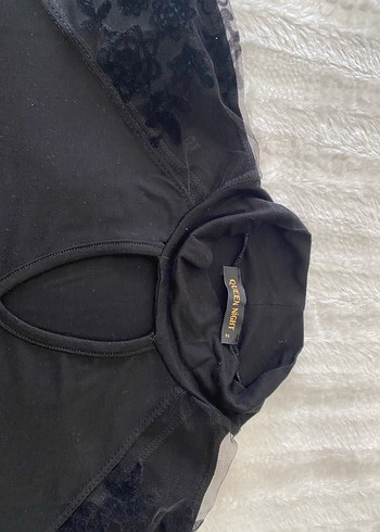 Yüksek Yakalı Siyah tül detaylı bluz - Görsel 3