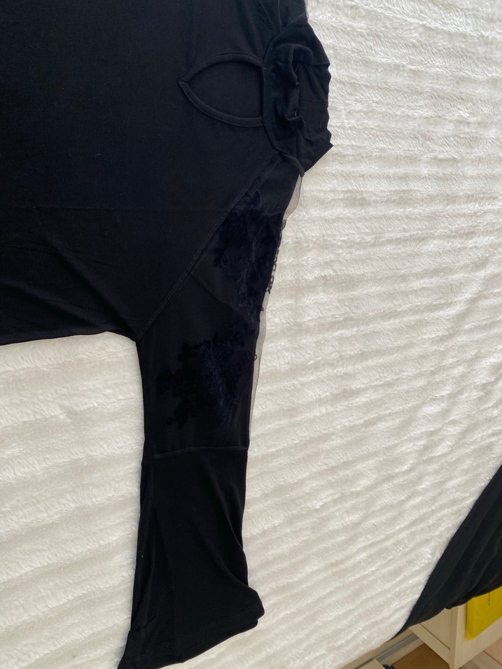 Yüksek Yakalı Siyah tül detaylı bluz - Görsel 2