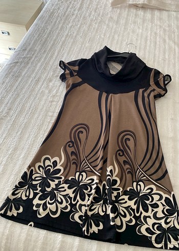 Bohem Desenli Yüksek Yakalı Kolsuz Elbise - Görsel 2