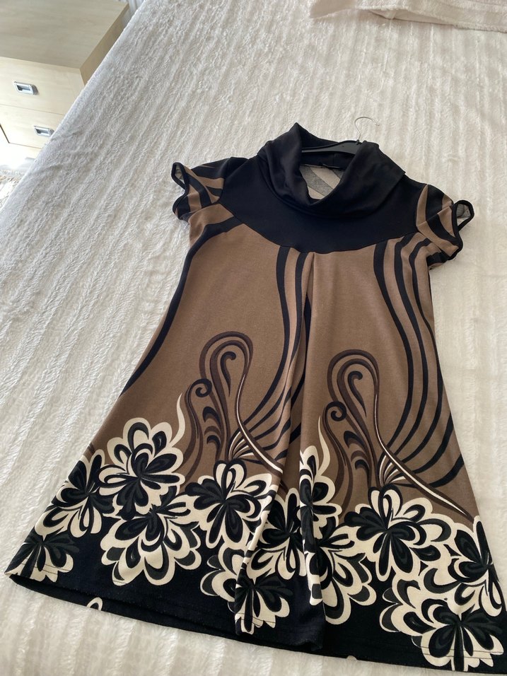 Bohem Desenli Yüksek Yakalı Kolsuz Elbise - Görsel 2