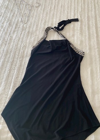 Siyah Drapeli Straplez Kadın Tulum - Görsel 3