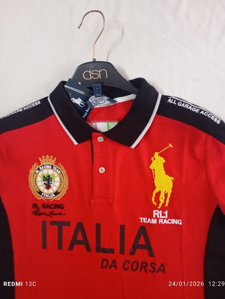 Kırmızı Baskılı Erkek Polo Tişört üst kalite - Görsel 3