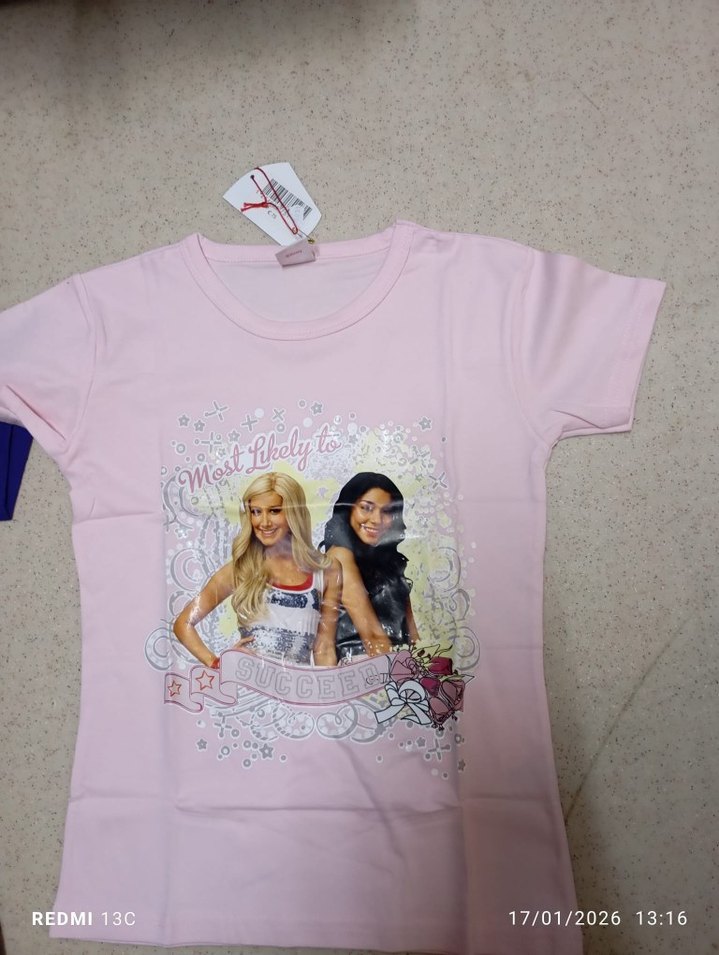 Mavi Baskılı Kız Çocuk Kısa Kollu Tişört - Görsel 3