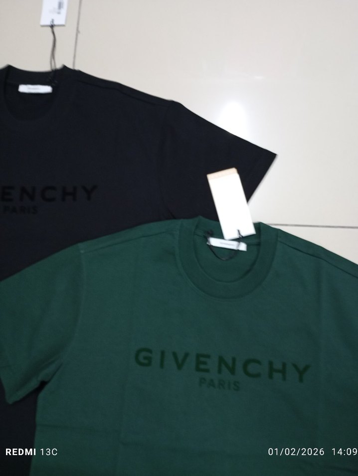 oversize flok baskı Givenchy Erkek Koyu Yeşil Baskılı Tişört - Görsel 2