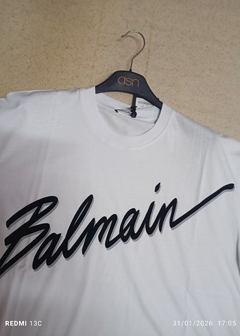 oversiz Balmain Baskılı Beyaz Erkek Tişört serili - Görsel 2