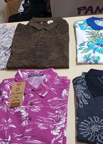 Renkli Desenli Kısa Kollu Polo Yaka Tişört yazlık tekleme toptan - Görsel 3