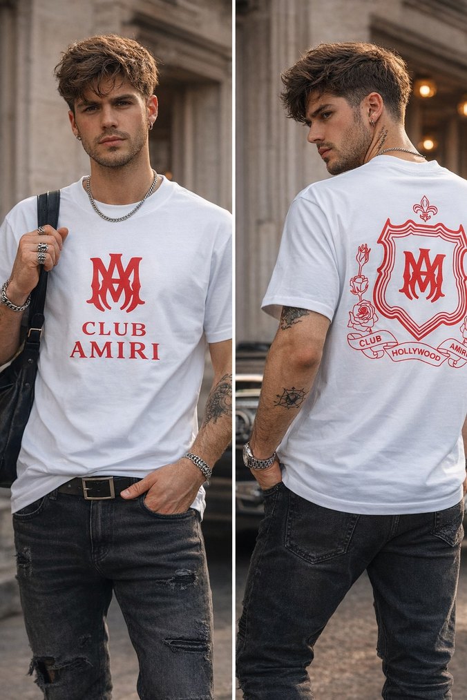 Beyaz Amiri Baskılı Erkek Tişört - Görsel 2