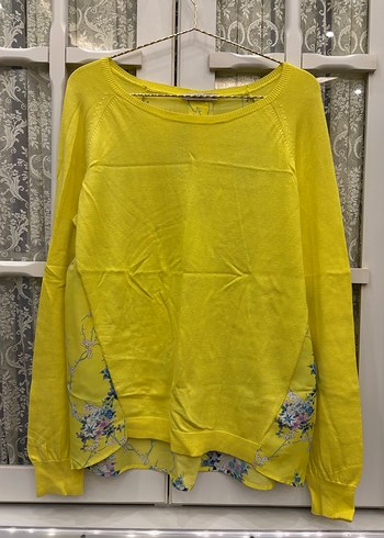 Oasis Sarı Bohem Arkası Çiçekli Şifon Triko Kazak - Görsel 2