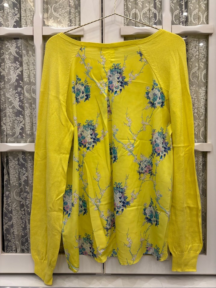 Oasis Sarı Bohem Arkası Çiçekli Şifon Triko Kazak - Görsel 3