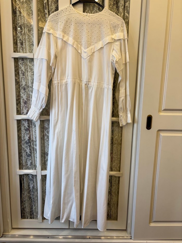 Touche Beyaz Nakışlı Uzun Elbise /36 - Görsel 3