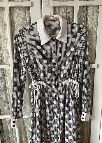 Puantiye Desenli Uzun Gri Bohem Elbise - Görsel 4