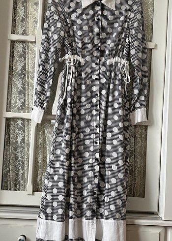 Puantiye Desenli Uzun Gri Bohem Elbise - Görsel 2