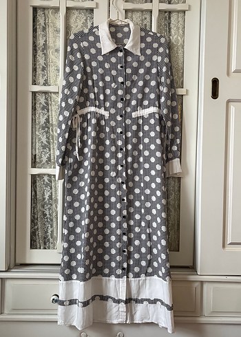 Puantiye Desenli Uzun Gri Bohem Elbise - Görsel 6