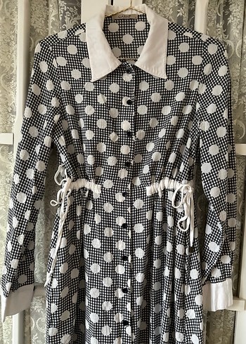 Puantiye Desenli Uzun Gri Bohem Elbise - Görsel 3