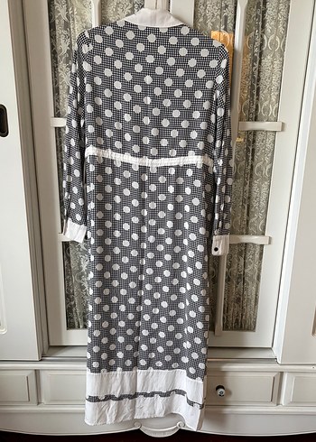 Puantiye Desenli Uzun Gri Bohem Elbise - Görsel 8