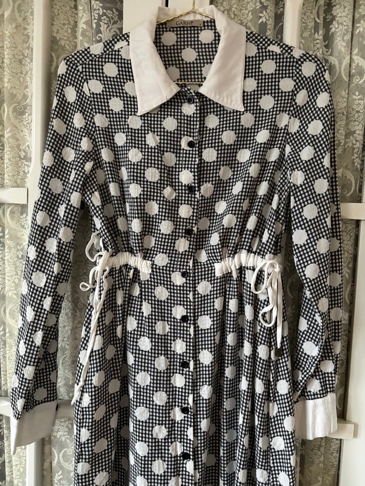 Puantiye Desenli Uzun Gri Bohem Elbise - Görsel 3