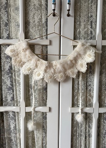 İncili Tüylü Dantelli Beyaz Yakalık - Görsel 7