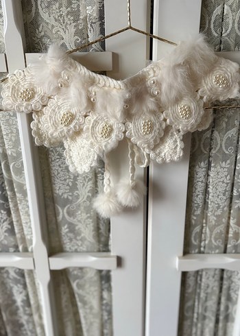 İncili Tüylü Dantelli Beyaz Yakalık - Görsel 6