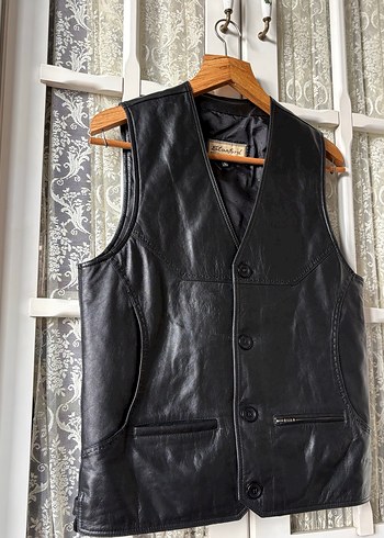 Siyah Deri Yelek - Görsel 3