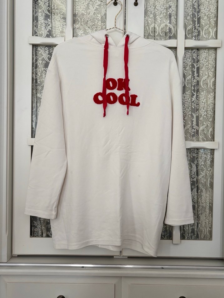 Touche Beyaz Kapüşonlu Kadın Sweatshirt - Görsel 2