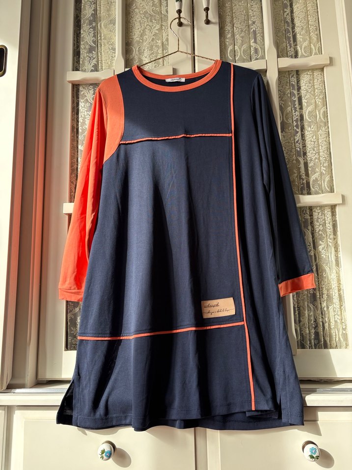 Turuncu Lacivert Penye Tunik - Görsel 3