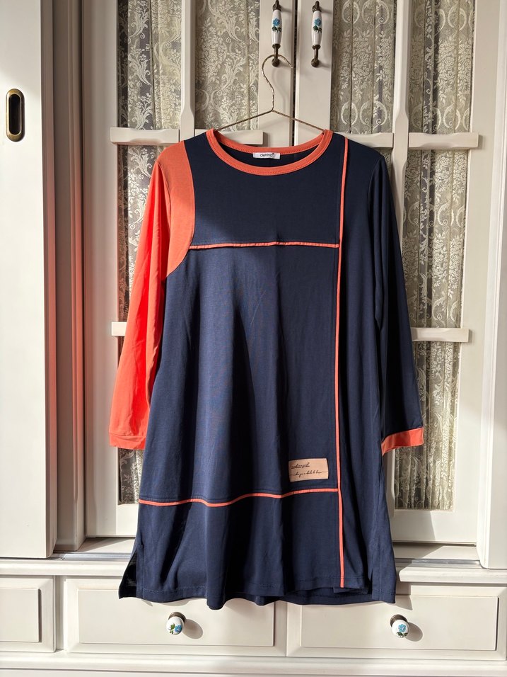 Turuncu Lacivert Penye Tunik - Görsel 2