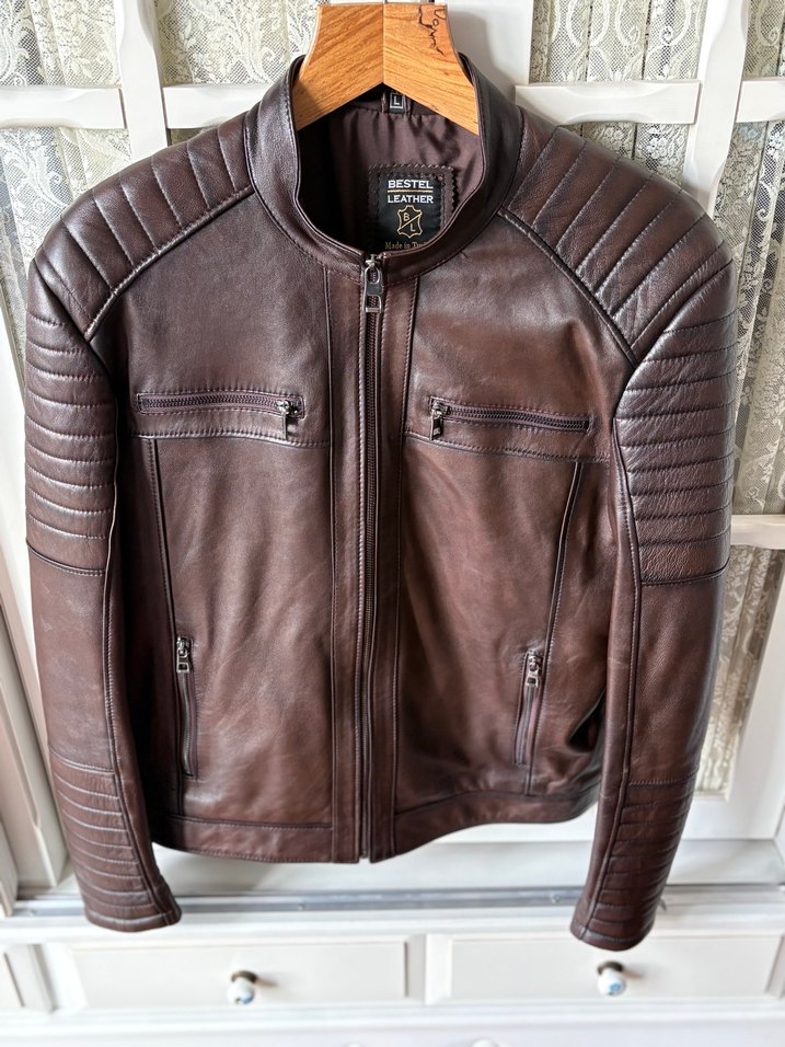 Kahverengi Deri Ceket/Mont - Görsel 5