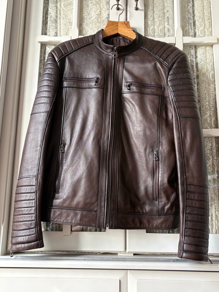 Kahverengi Deri Ceket/Mont - Görsel 4