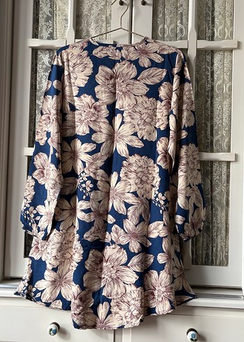 Kadın Lacivert Çiçek Desenli Uzun Kollu Tunik - Görsel 7