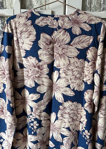 Kadın Lacivert Çiçek Desenli Uzun Kollu Tunik - Görsel 8