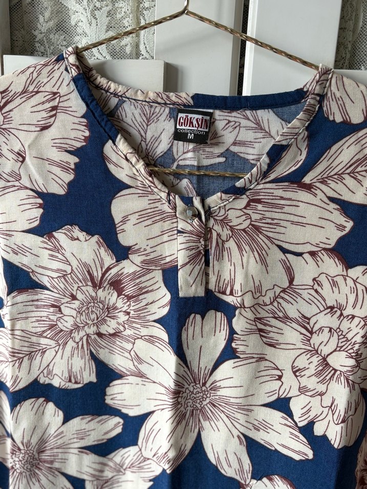 Kadın Lacivert Çiçek Desenli Uzun Kollu Tunik - Görsel 4