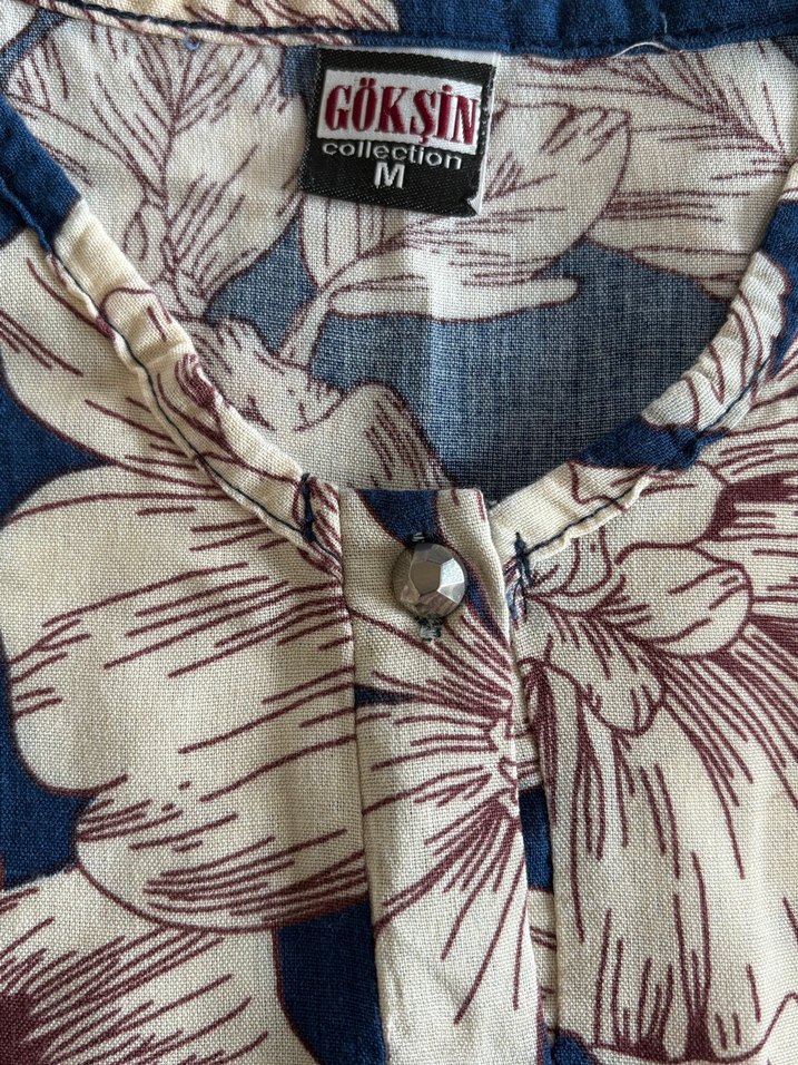 Kadın Lacivert Çiçek Desenli Uzun Kollu Tunik - Görsel 5