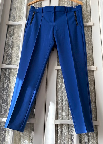 Mavi Fermuarlı Kumaş Pantolon - Görsel 3