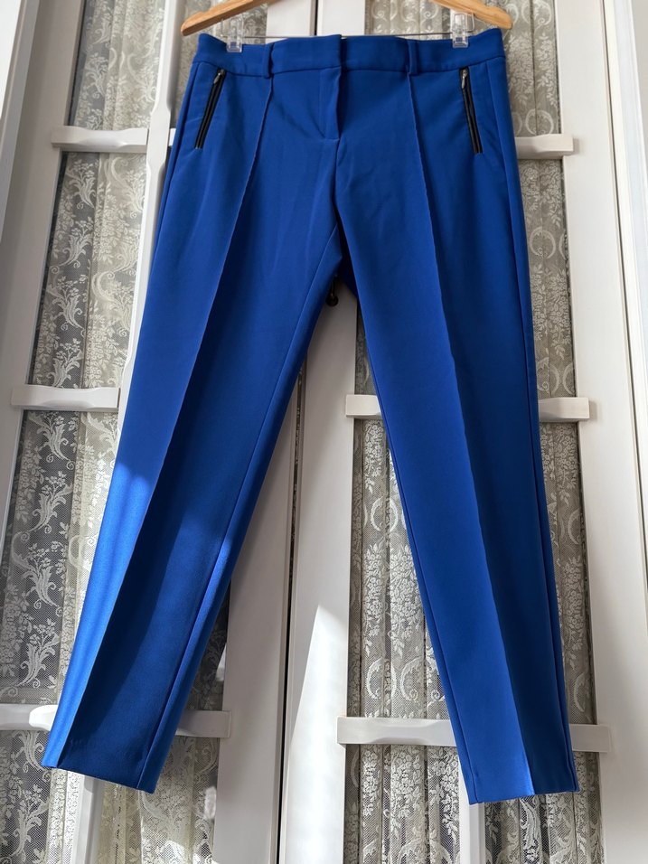 Mavi Fermuarlı Kumaş Pantolon - Görsel 3