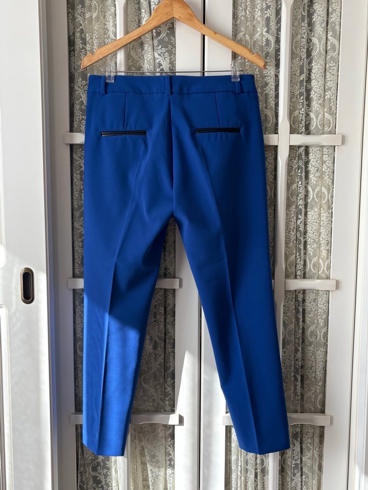 Mavi Fermuarlı Kumaş Pantolon - Görsel 5