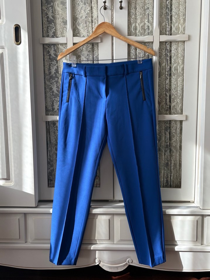 Mavi Fermuarlı Kumaş Pantolon - Görsel 2