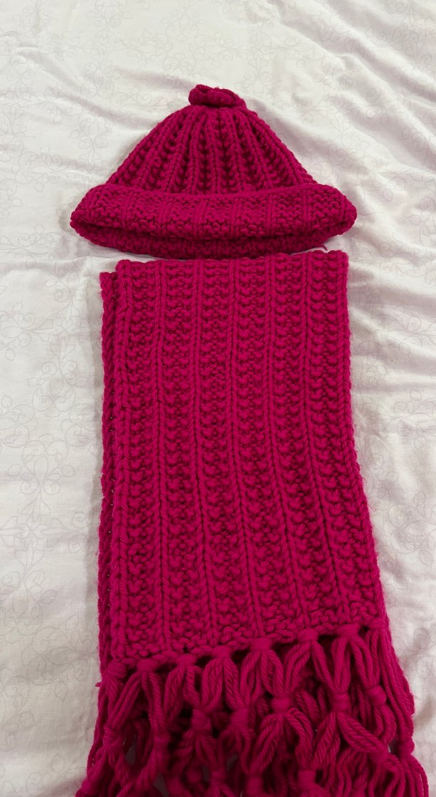 Pembe Örgü  Bere ve Atkı Seti - Görsel 2