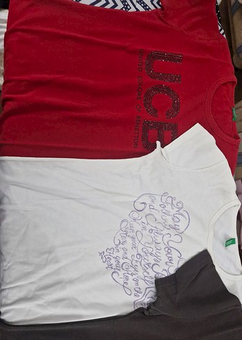 Benetton tshirt Renkli, Baskılı Kız Tişörtü, Kısa Kollu, Pamuk - Görsel 3