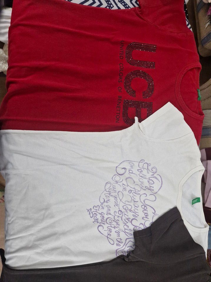 Benetton tshirt Renkli, Baskılı Kız Tişörtü, Kısa Kollu, Pamuk - Görsel 3